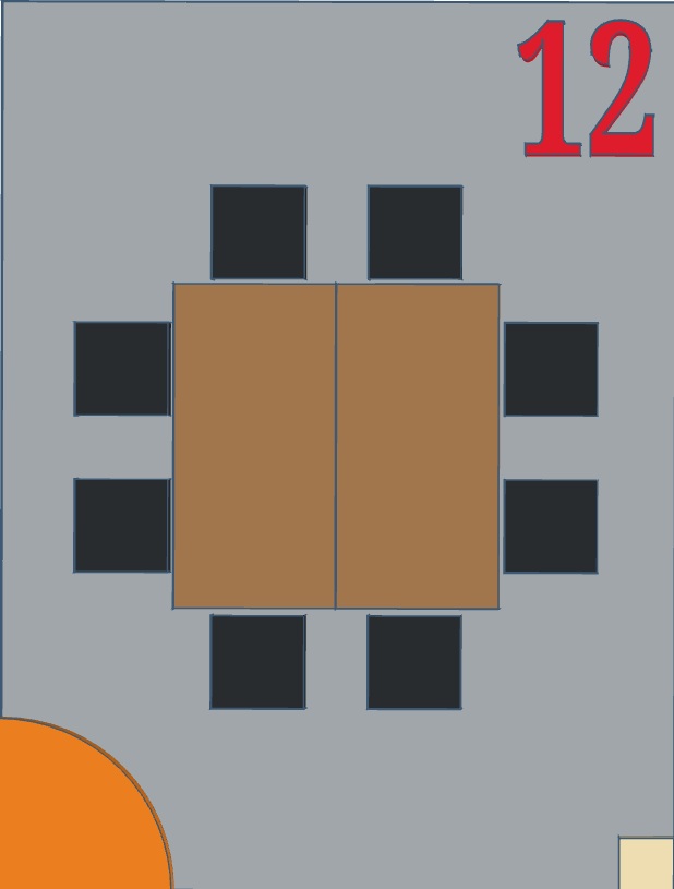 Two table square with chairs around.  Max Occupancy 12