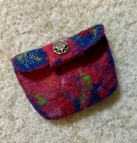 Colorful coin purse with brass button