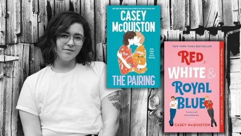 author Casey McQusiton with book covers