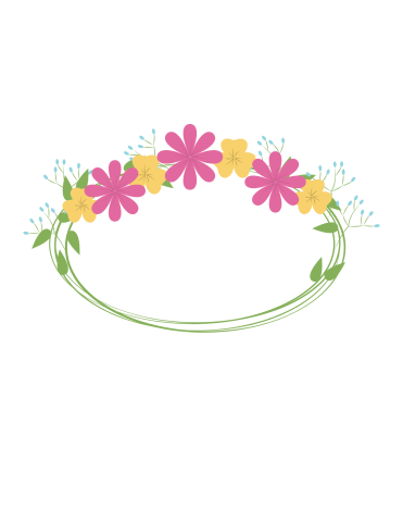 flower crown with pink and yellow flowers (cartoon)