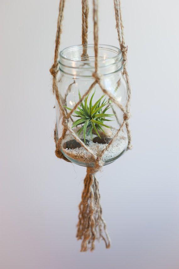 macrame hanging jar with plant