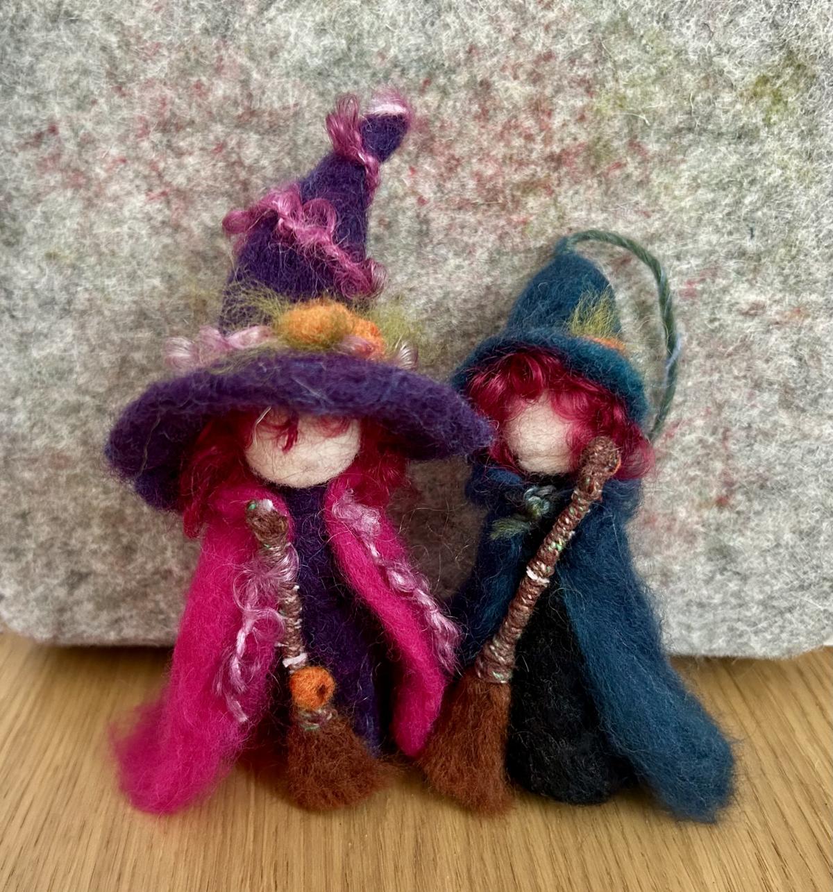 two needle felted witches