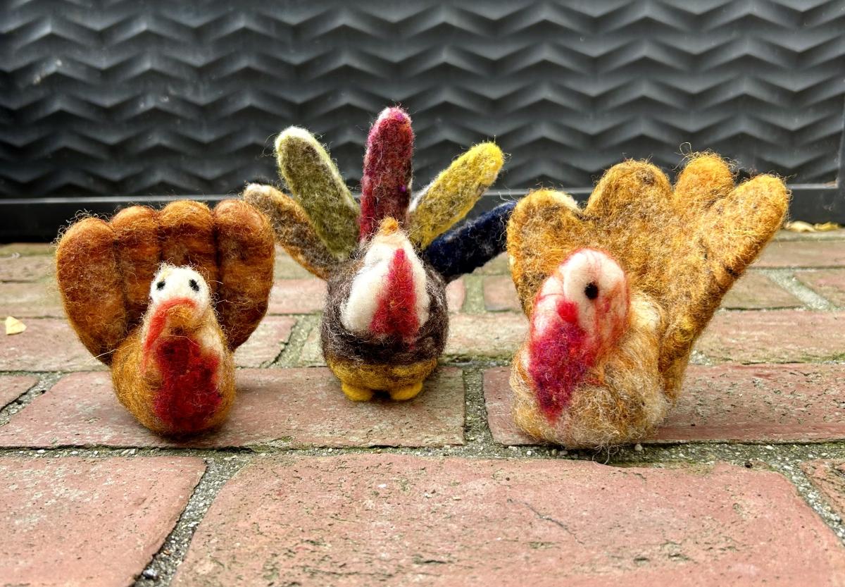 needle felted turkeys
