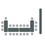 Tables in a u-shape, chairs surrounding the tables, and one screen.